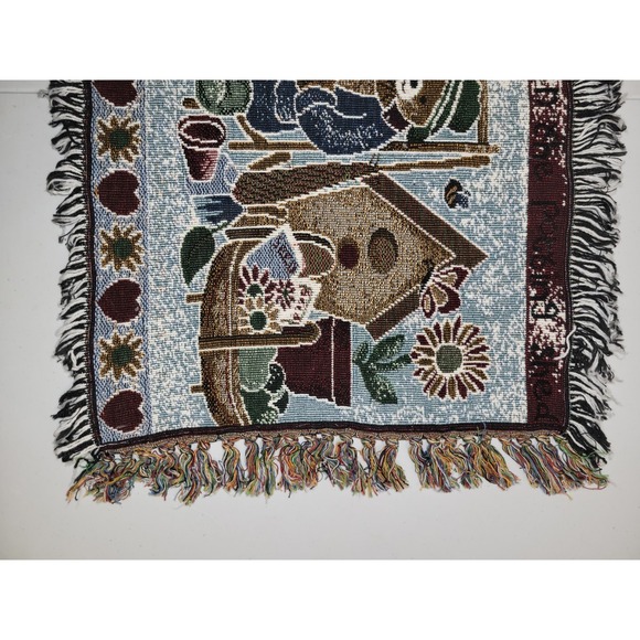 Vintage Tapestry Throw Rug Runner Teddy Bears And Potting Shed 32"x18" Cottage - Picture 4 of 5